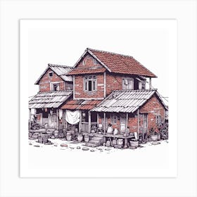 Asian Village Rotten House Old Landscape Leaky Art Print