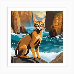 Cat On The Rocks Art Print