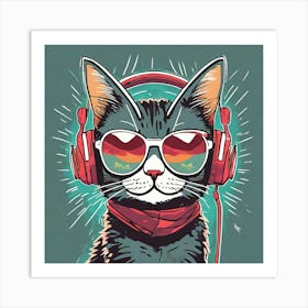 Cat With Headphones 1 Art Print