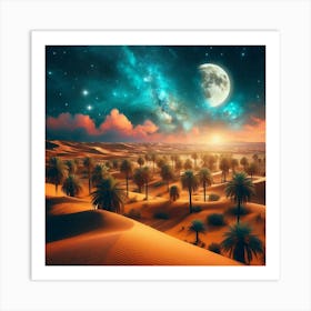 Desert Landscape With Palm Trees 1 Art Print