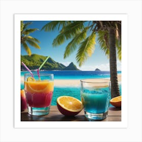 Tropical Drinks On The Beach 1 Art Print