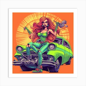 Girl In A Green Car Art Print