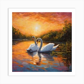 Swans At Sunset Art Print