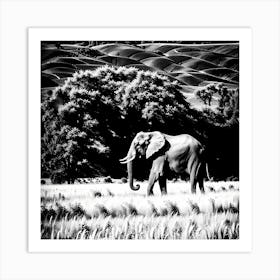 Black and White Ai generated Photo realistic illustration of an Elephant In The wilderness of Africa, 1326 Art Print