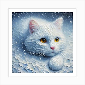 White Cat In Snow Art Print