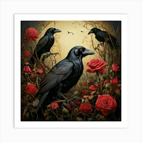 Firefly Haunting Crows Amid Roses And Thorny Shadows 10620 (2) Art Print