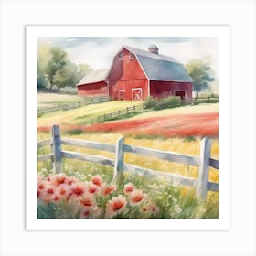 Red Barn In The Field Art Print