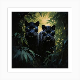 Two Black Panthers art print Art Print