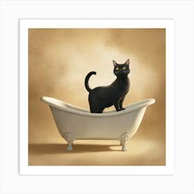 Black Cat In Bathtub 1 Art Print