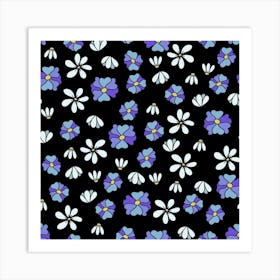 Flowers On A Black Background Art Print