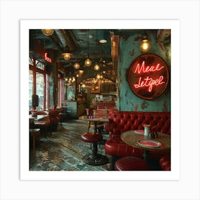 Restaurant With A Neon Sign Art Print