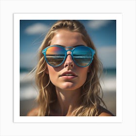 Woman Wearing Sunglasses On The Beach Art Print