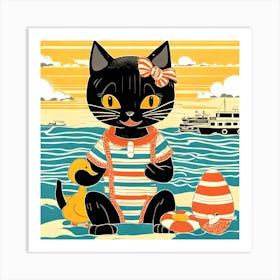 Cat On The Beach Art Print