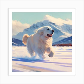 Dog Running In The Snow Art Print