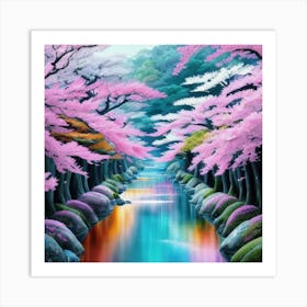 Cherry Blossoms River Art Print