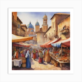 A Bustling Renaissance Market Square 2 Art Print