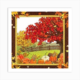 A Seasonal And Highly Detailed Illustration Featuring A Sun Dappled Oak Its Red And Brown Leaves Da Art Print