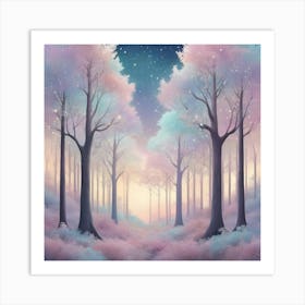 A Fantasy Forest With Twinkling Stars In Pastel Tone S 3 Art Print