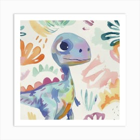 Plateosaurus Dinosaur Muted Pastels Pattern 2 Art Print