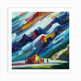 People camping in the middle of the mountains oil painting abstract painting art 26 Art Print