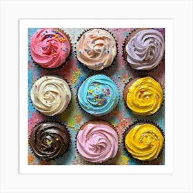 Cupcakes On A Colorful Background Art Art Print