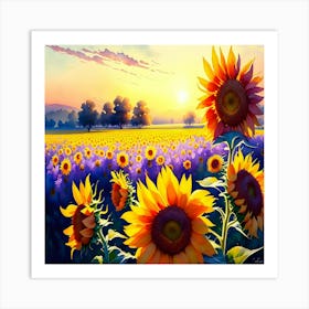 Sunflowers At Sunset Art Print