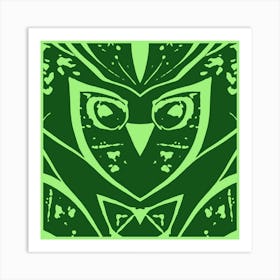 Abstract Owl Two Tone Green Art Print