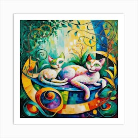 Cats In The Garden 5 Art Print