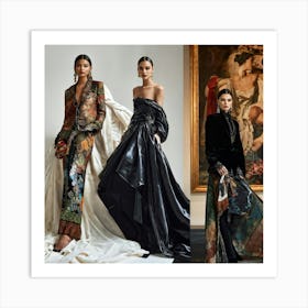 Collage Featuring High Fashion Models Draped In Luxurious Garments Interspersed With Eclectic Art P (1) Art Print