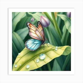 Butterfly On A Leaf Art Print