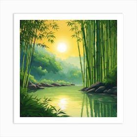 A Stream In A Bamboo Forest At Sun Rise Square Composition 100 Art Print