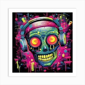 Skull With Headphones 2 Art Print