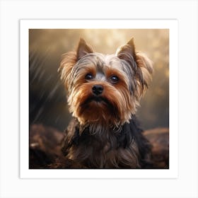 Yorkshire Terrier Dog In The Rain Art Print