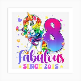 Kids 8 Year Old Gifts Girlsns Flossing Unicorn 8th Birthday Art Print