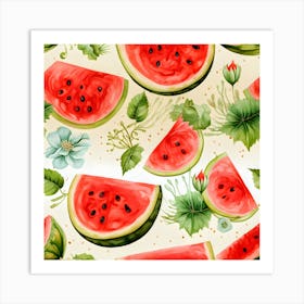 Watermelon Summer Pattern – Fresh Fruit And Botanical Wall Art For Vibrant Home Decor Art Print