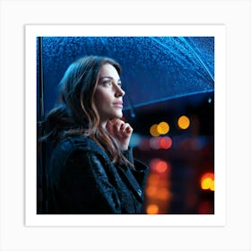 Firefly Pensive Woman At Rainy Bus Shelter With Neon Glow 79844 Art Print