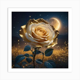 Golden Rose At Night Art Print