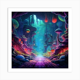 Psychedelic Mushroom Forest Art Print