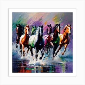 Horses Running In The Water Art Print