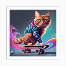 Skateboarding Cat Art Print