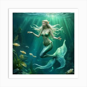 Elf Water Aquatic Mermaid Nymph Ocean River Lake Creature Magical Enchanting Ethereal Gr Art Print