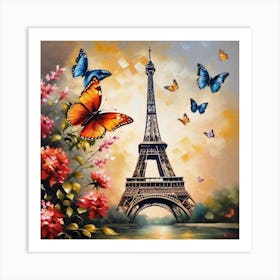 Paris Eiffel Tower Butterflies Art Print