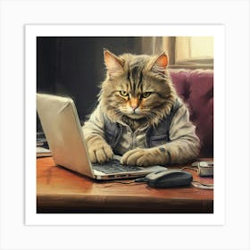 Cat On A Laptop 1 Art Print