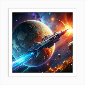 Spaceship Flying Through Space Art Print