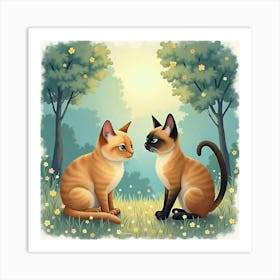 Human And Tonkinese Cat Enjoying A Peaceful Evening, Watercolor Style 1 Art Print