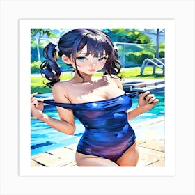 Anime Girl In Blue Swimsuit-Drucke 08.12.2024--938c11 Art Print