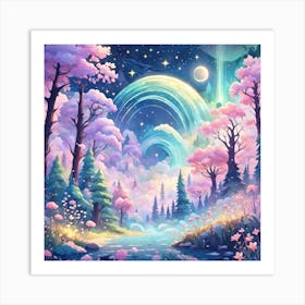 A Fantasy Forest With Twinkling Stars In Pastel Tone Square Composition 72 Art Print