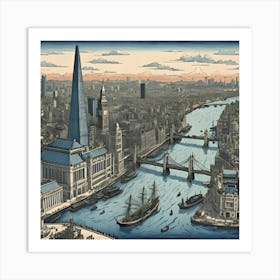 London Skylinein the style of Hokusai Ar2 Art Print