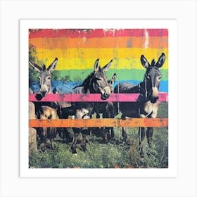 Rainbow Donkey Retro Stripe Collage 3 Art Print