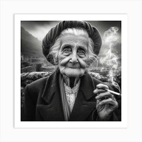 Old Woman Smoking A Cigarette 1 Art Print